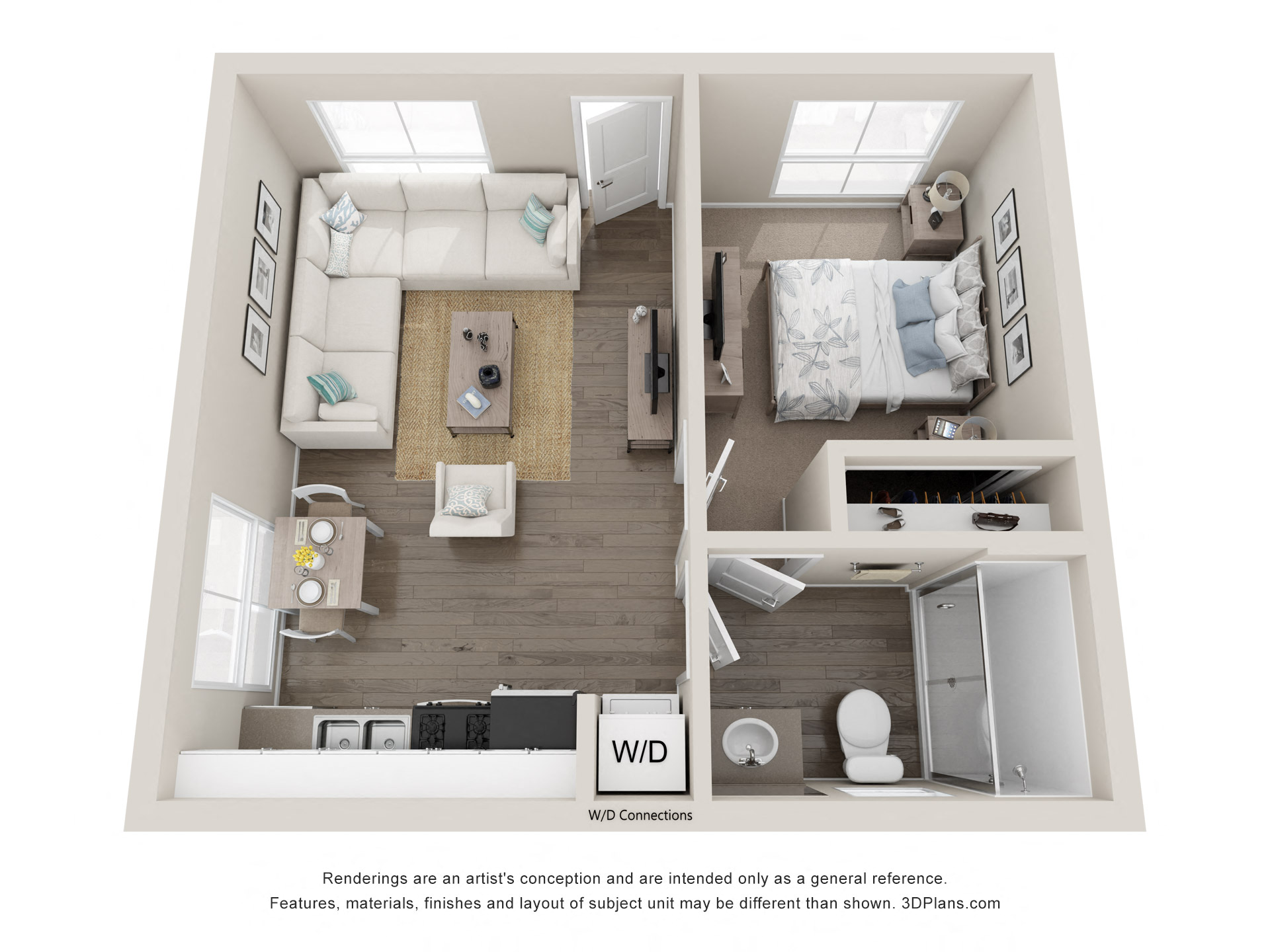 Floor plan for 1 bed, 1 bath, 471 sqft